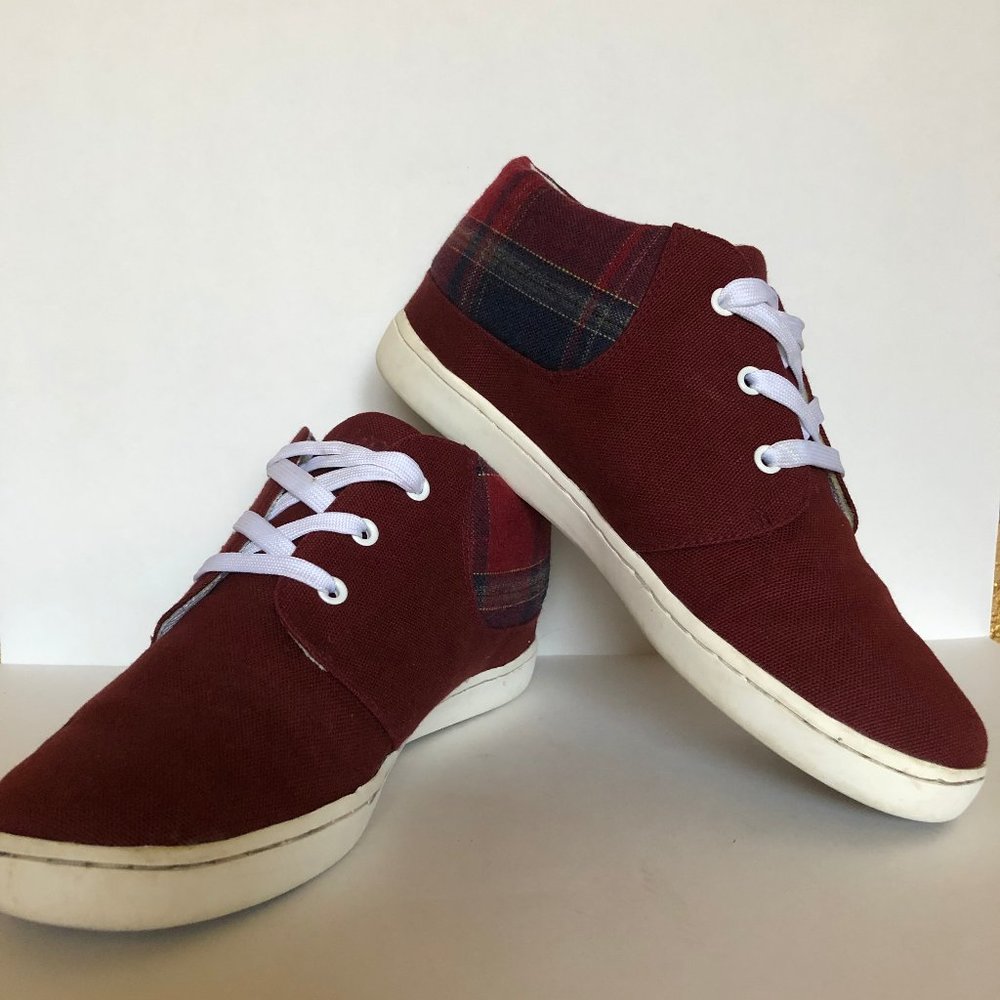 Keep maroon plaid mid top lace up sneakers shoes